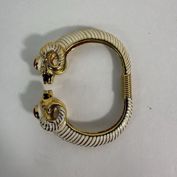 Kenneth Jay Lane, Enamel White Red Jeweled Double Ram Head Bracelet - Picture 3 of 16